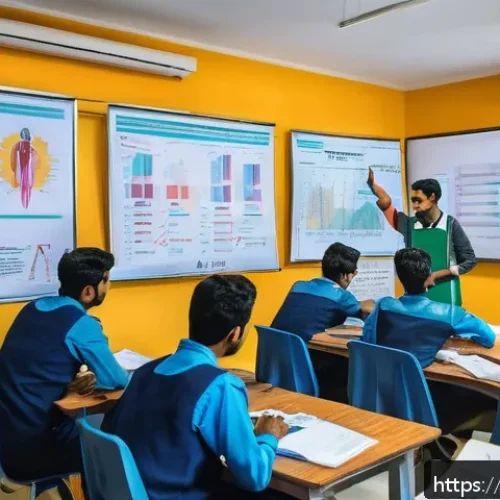 헬스트레이너의 국제 자격증 준비 - A detailed classroom scene showing an international health training exam preparation session, featur...